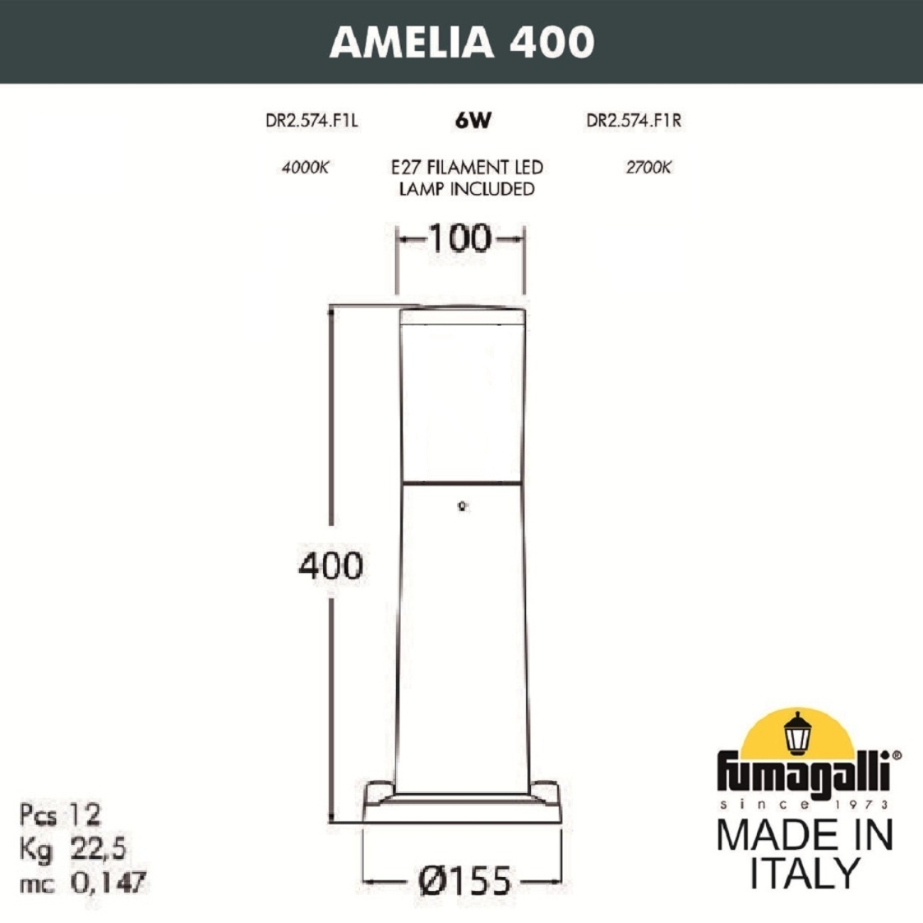 Наземный уличный светильник Fumagalli Amelia DR2.574.000.LYE27 — фото 2