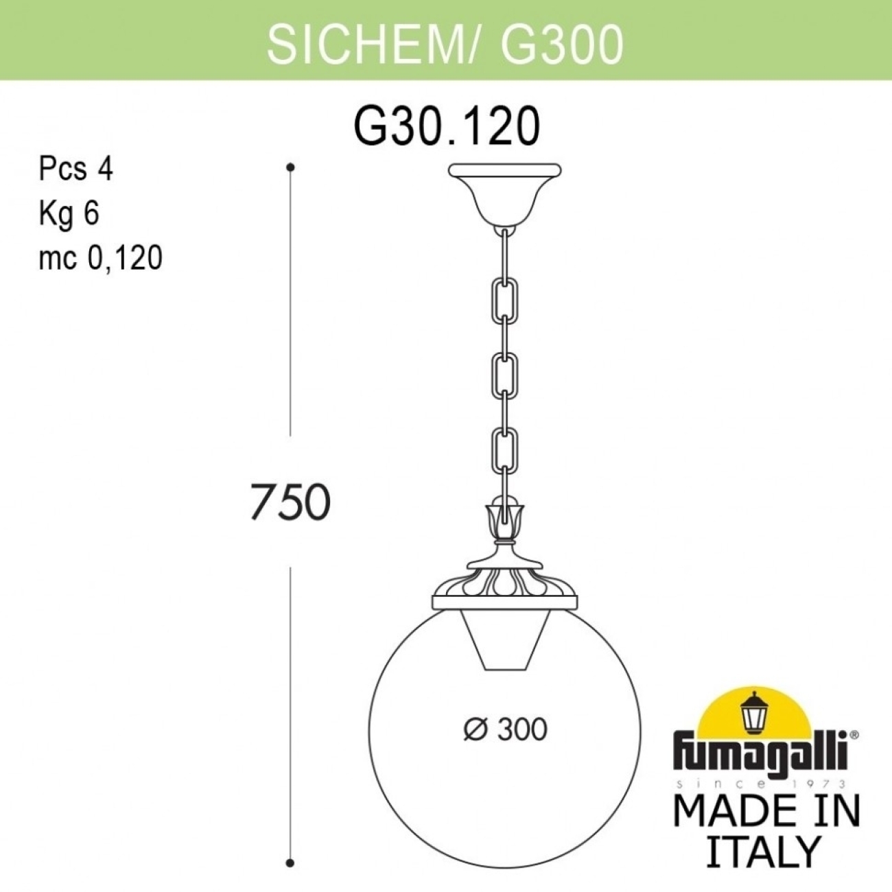 Уличный подвесной светильник IP55 Fumagalli Sichem/G300. G30.120.000.VZE27 в форме шара