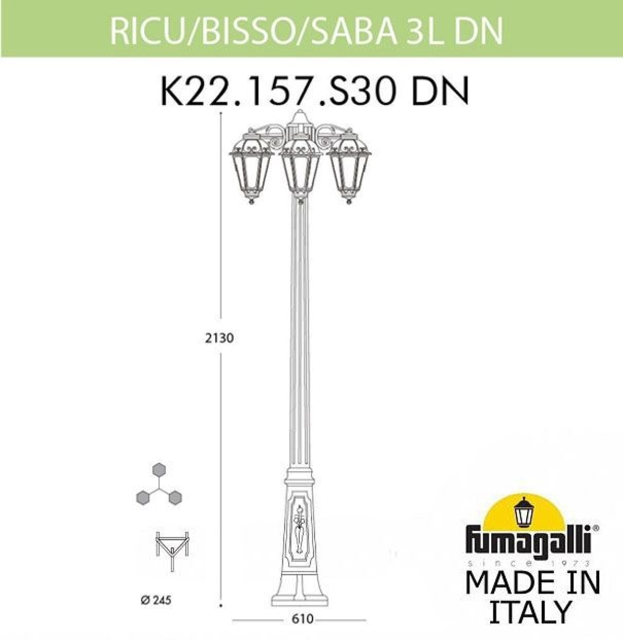 Светильник уличный Fumagalli Ricu Bisso/Saba 3L DN K22.157.S30.BXE27DN — фото 2