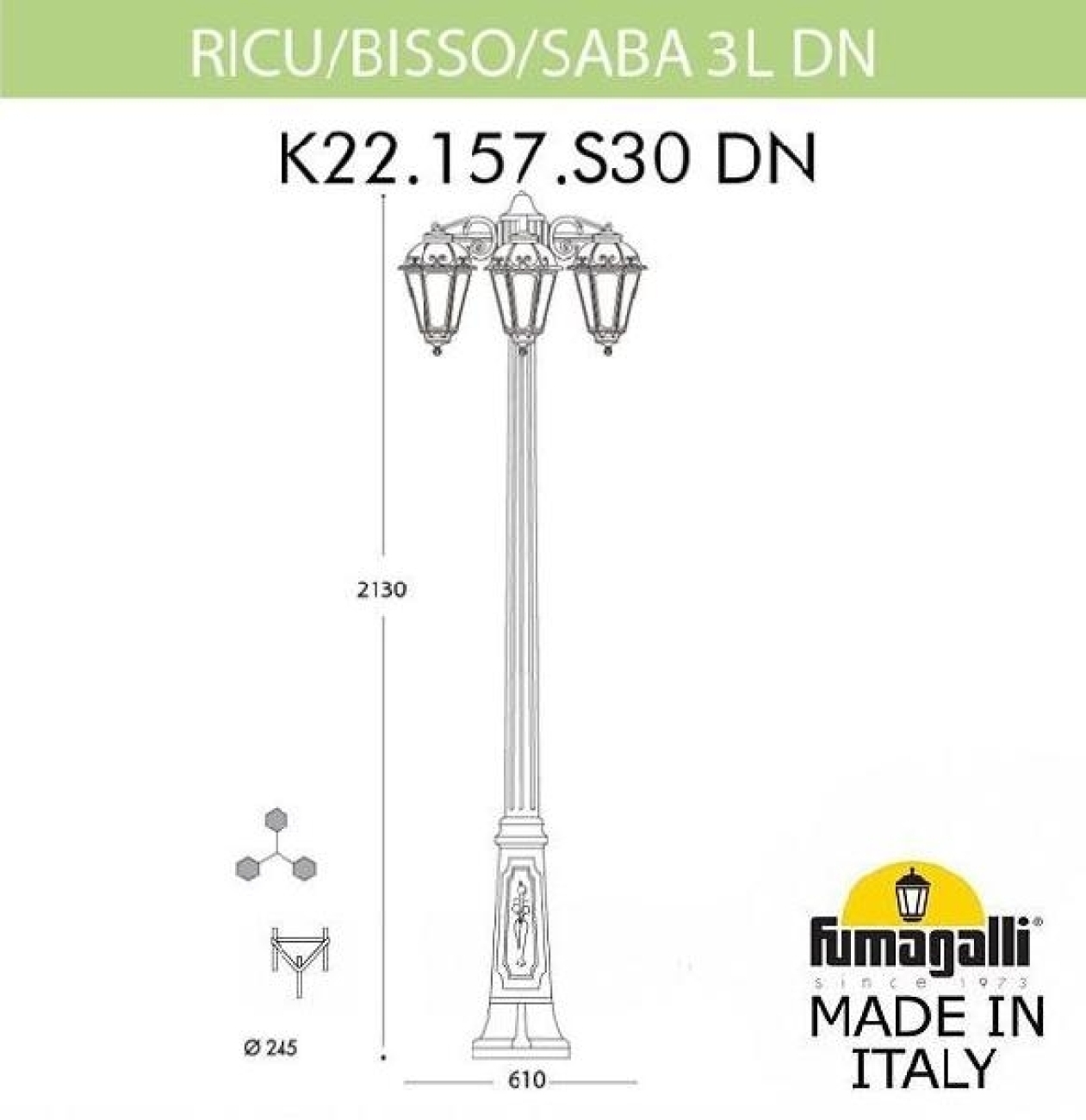 Светильник уличный Fumagalli Ricu Bisso/Saba 3L DN K22.157.S30.WYE27DN — фото 2