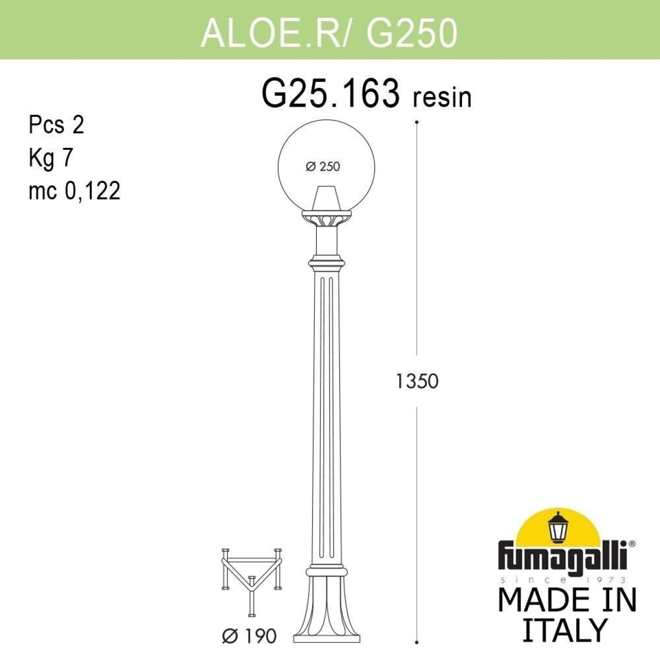 Наземный фонарь IP55 Fumagalli Globe 250 G25.163.000.AYE27 в форме шара — фото 2