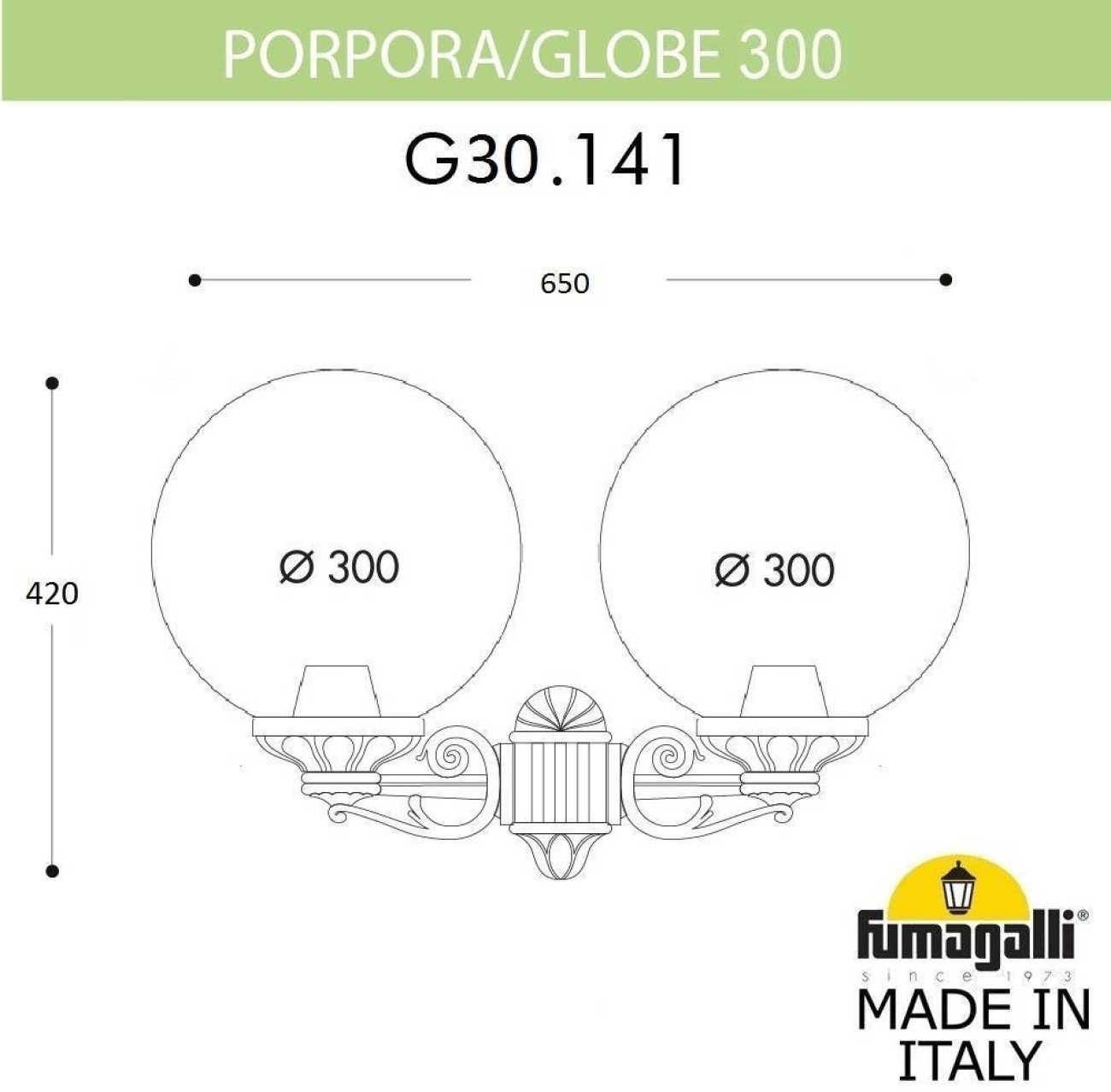 Настенный светильник уличный IP55 Fumagalli Porpora/G300. G30.141.000.WYE27 в форме шара — фото 2