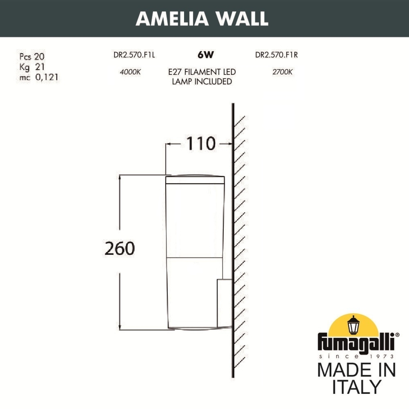 Настенный светильник уличный Fumagalli Amelia DR2.570.000.LYE27 — фото 2