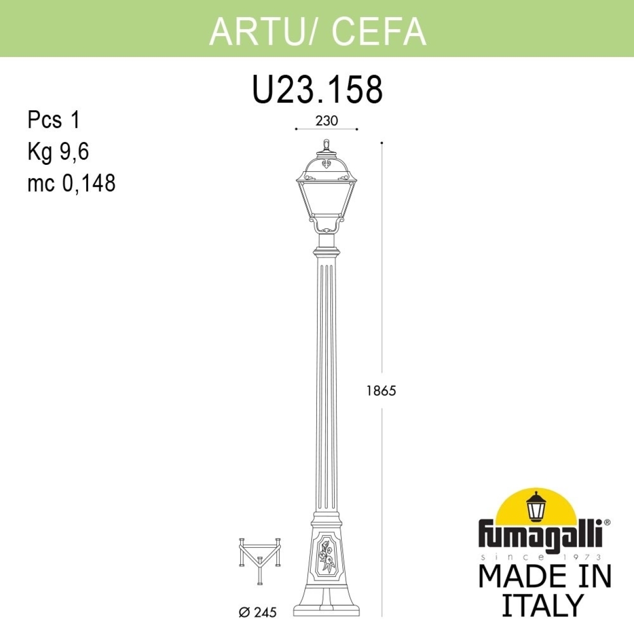 Наземный уличный фонарь Fumagalli Cefa U23.158.000.AXE27 — фото 2