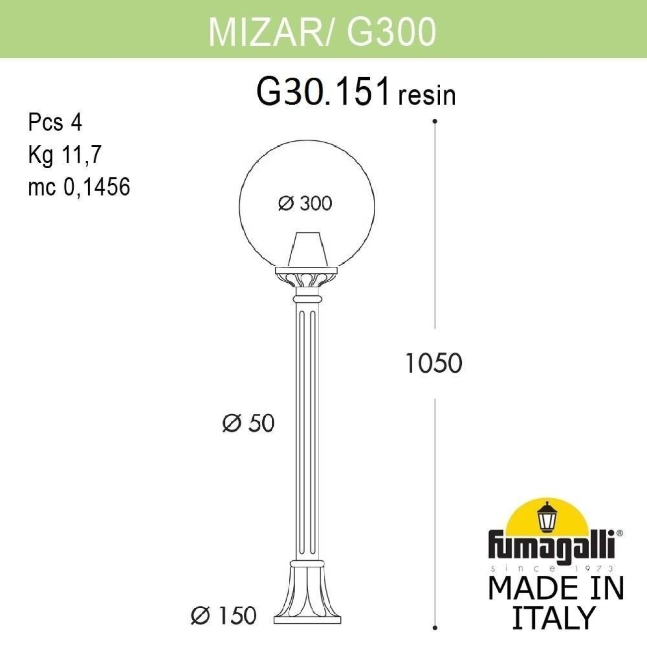 Наземный светильник IP55 уличный Fumagalli Mizar.R/G300. G30.151.000.VZE27 в форме шара