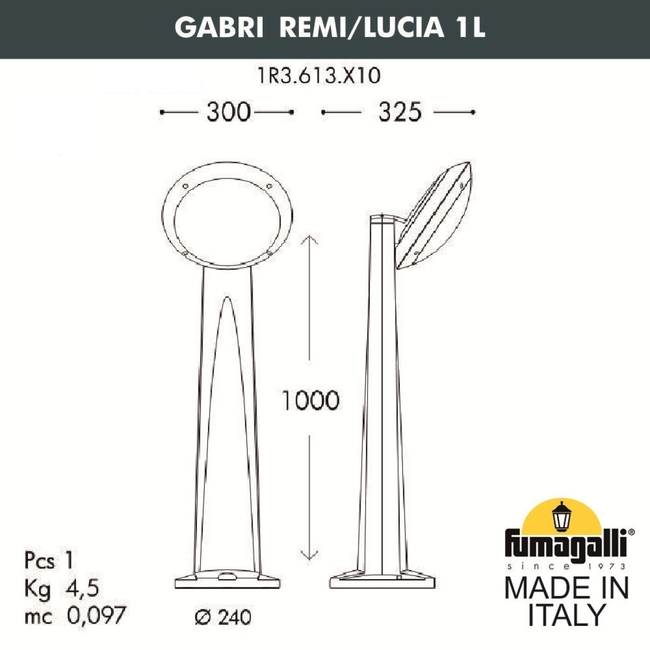 Наземный светильник уличный Fumagalli Gabri/Lucia 1R3.613.X10.LYE27CL1 — фото 2