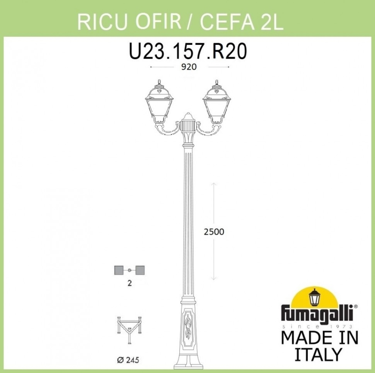 Светильник уличный Fumagalli Ricu Ofir/Cefa 2L U23.157.R20.BYE27