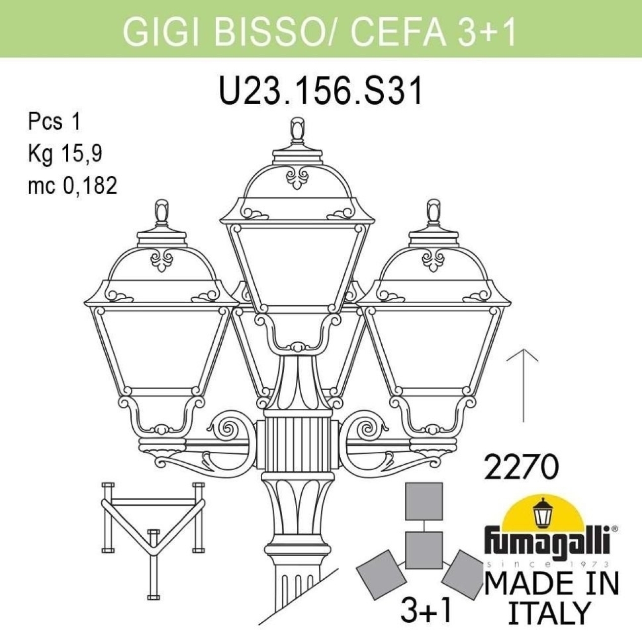 Светильник уличный Fumagalli Gigi Bisso/Cefa 3+1 U23.156.S31.WXE27 — фото 5