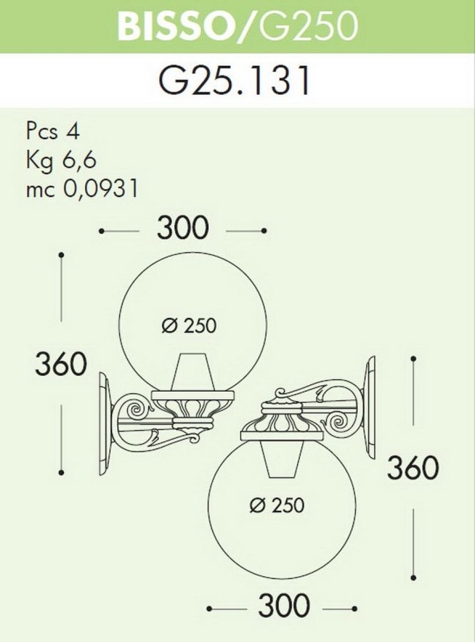 Настенный фонарь уличный IP55 в форме шара Fumagalli Globe 250 G25.131.000.AZE27 — фото 2