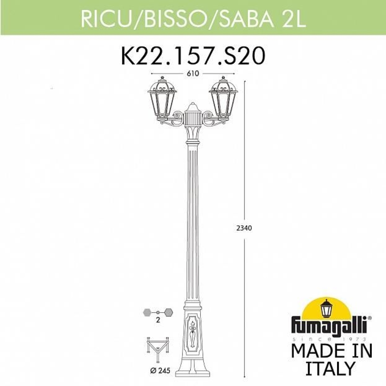 Светильник уличный Fumagalli Ricu Bisso/Saba 2L K22.157.S20.BXE27 — фото 2