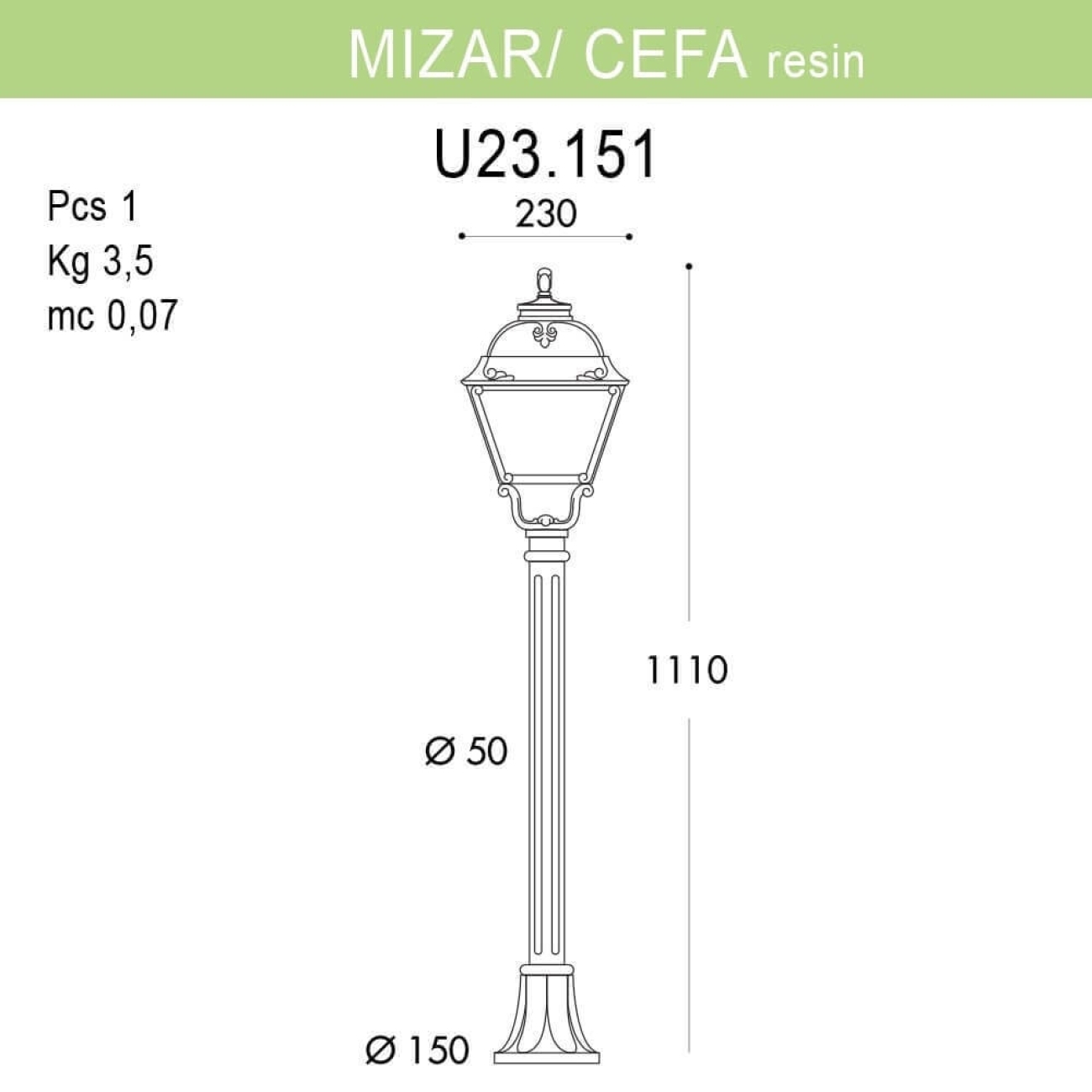 Светильник уличный наземный Fumagalli Mizar.R/Cefa U23.151.000.VYE27 — фото 2