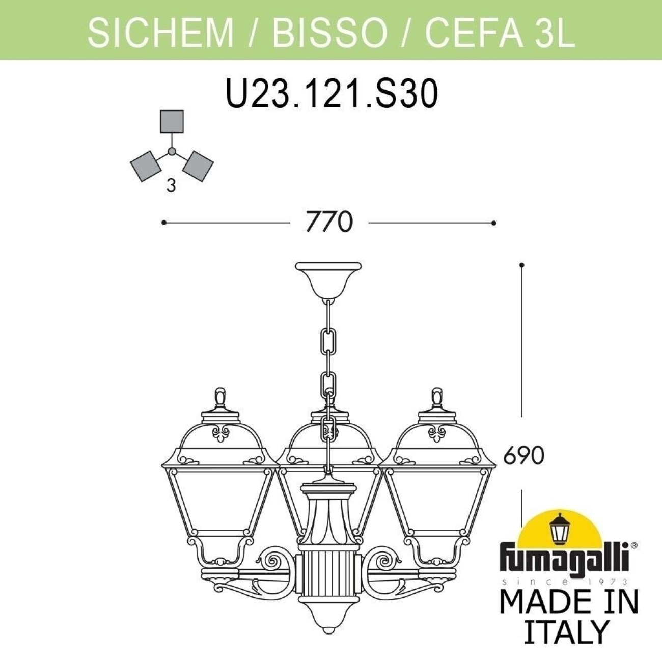 Светильник уличный Fumagalli Sichem/Cefa 3l U23.120.S30.WYE27 — фото 2