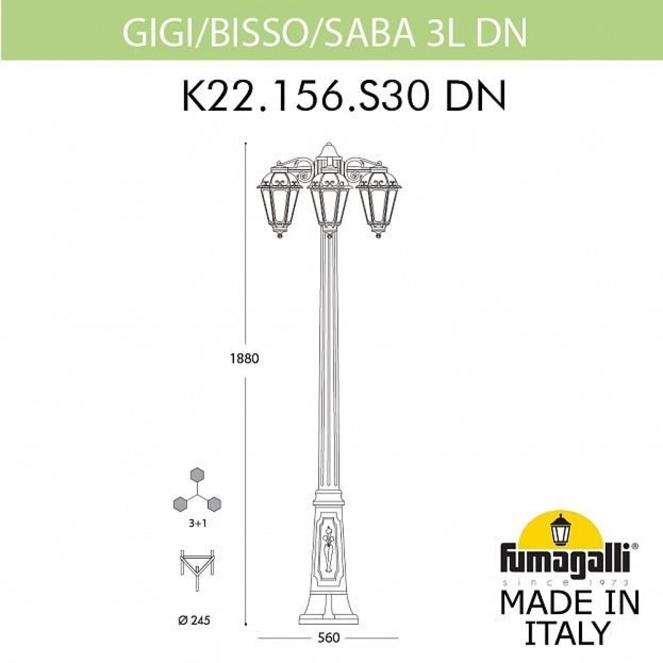 Светильник уличный Fumagalli Gigi Bisso/Saba 3L DN K22.156.S30.AYE27DN — фото 3