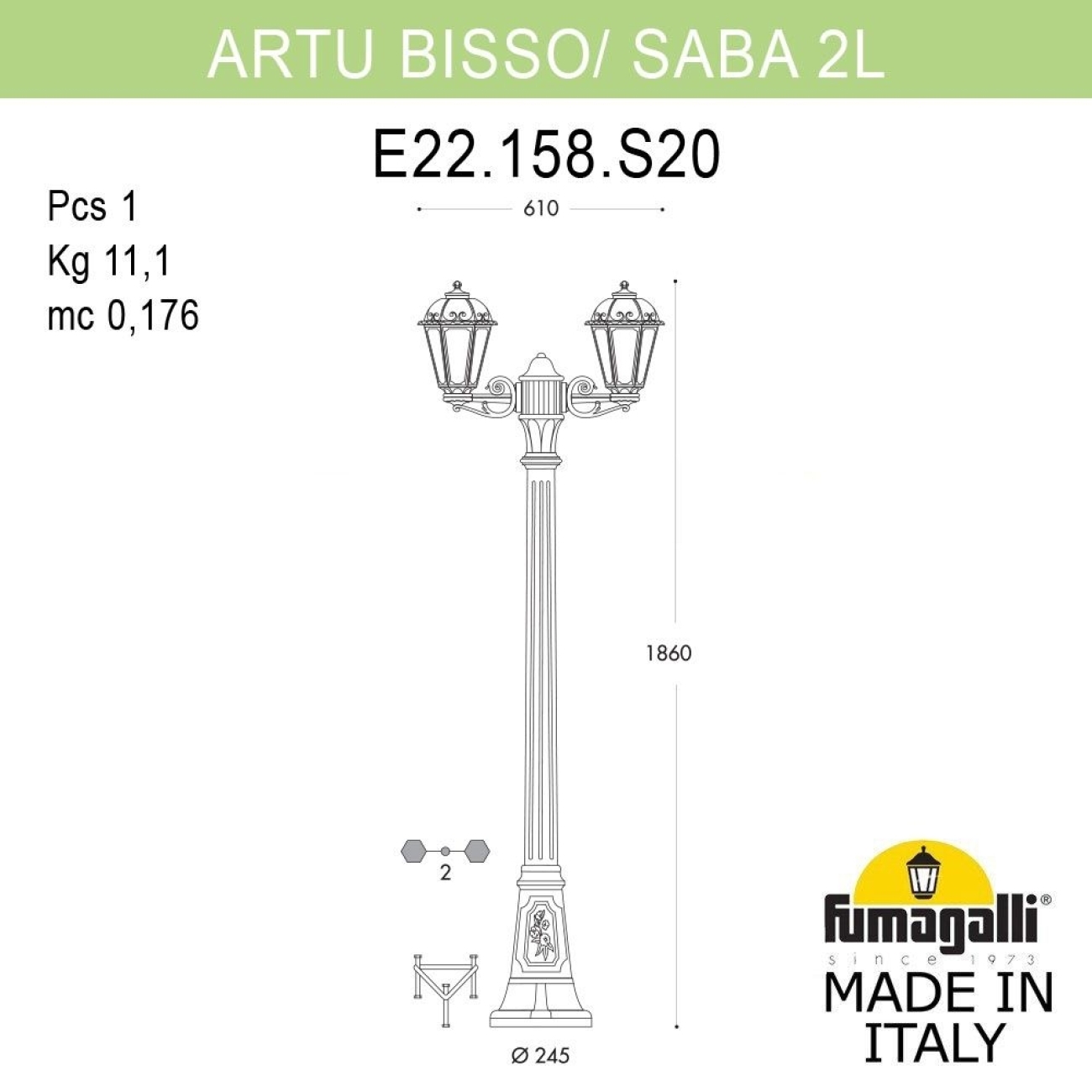 Светильник уличный Fumagalli Artu` Bisso/Saba 2L K22.158.S20.BYE27 — фото 2