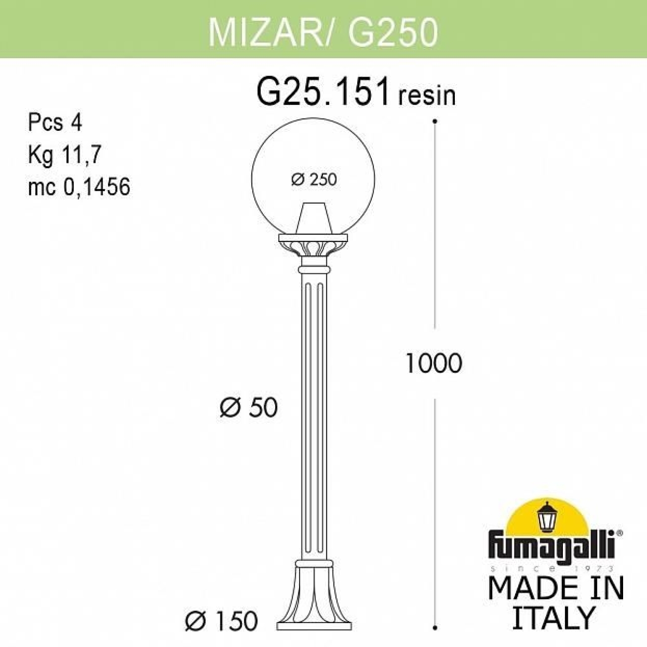 Наземный светильник IP55 уличный Fumagalli Mizar.R/G250. G25.151.000.VYE27 в форме шара