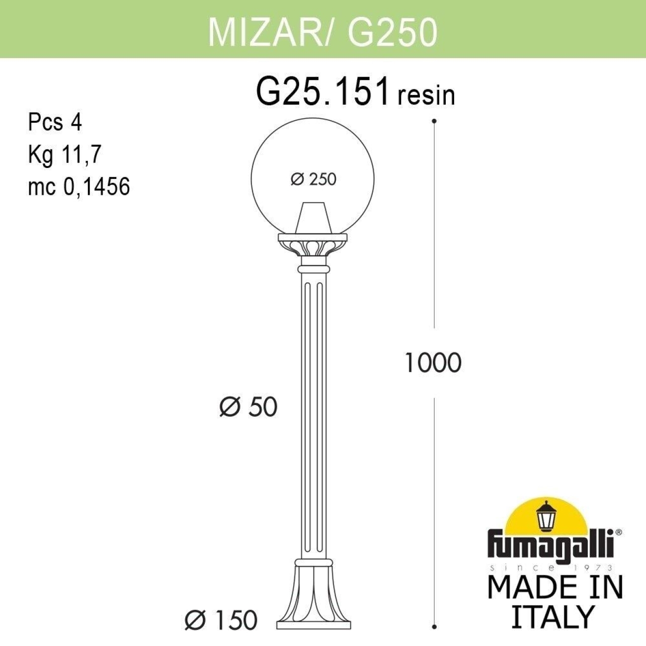 Наземный фонарь IP55 Fumagalli Globe 250 G25.151.000.AYE27 в форме шара — фото 2