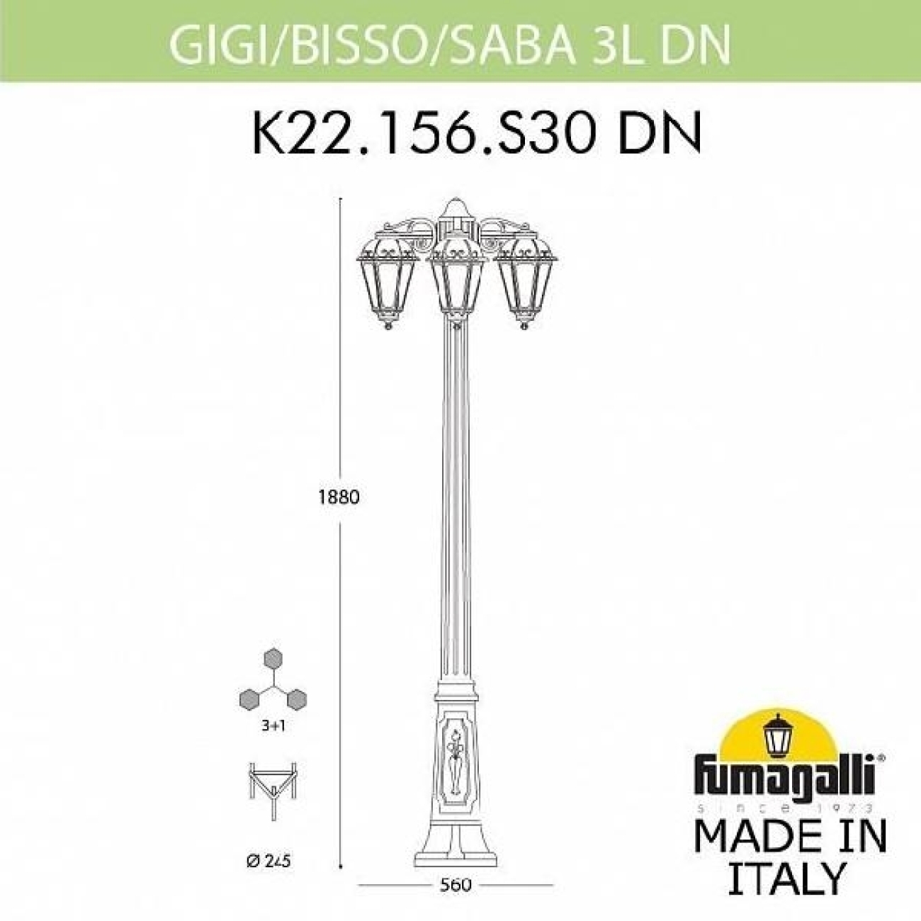Светильник уличный Fumagalli Gigi Bisso/Saba 3L DN K22.156.S30.WYE27DN — фото 2