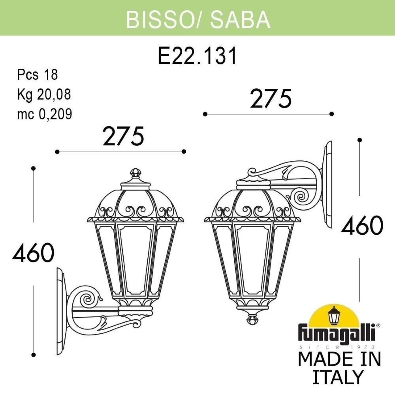 Светильник уличный настенный Fumagalli Bisso/Saba K22.131.000.BYE27 DN — фото 2