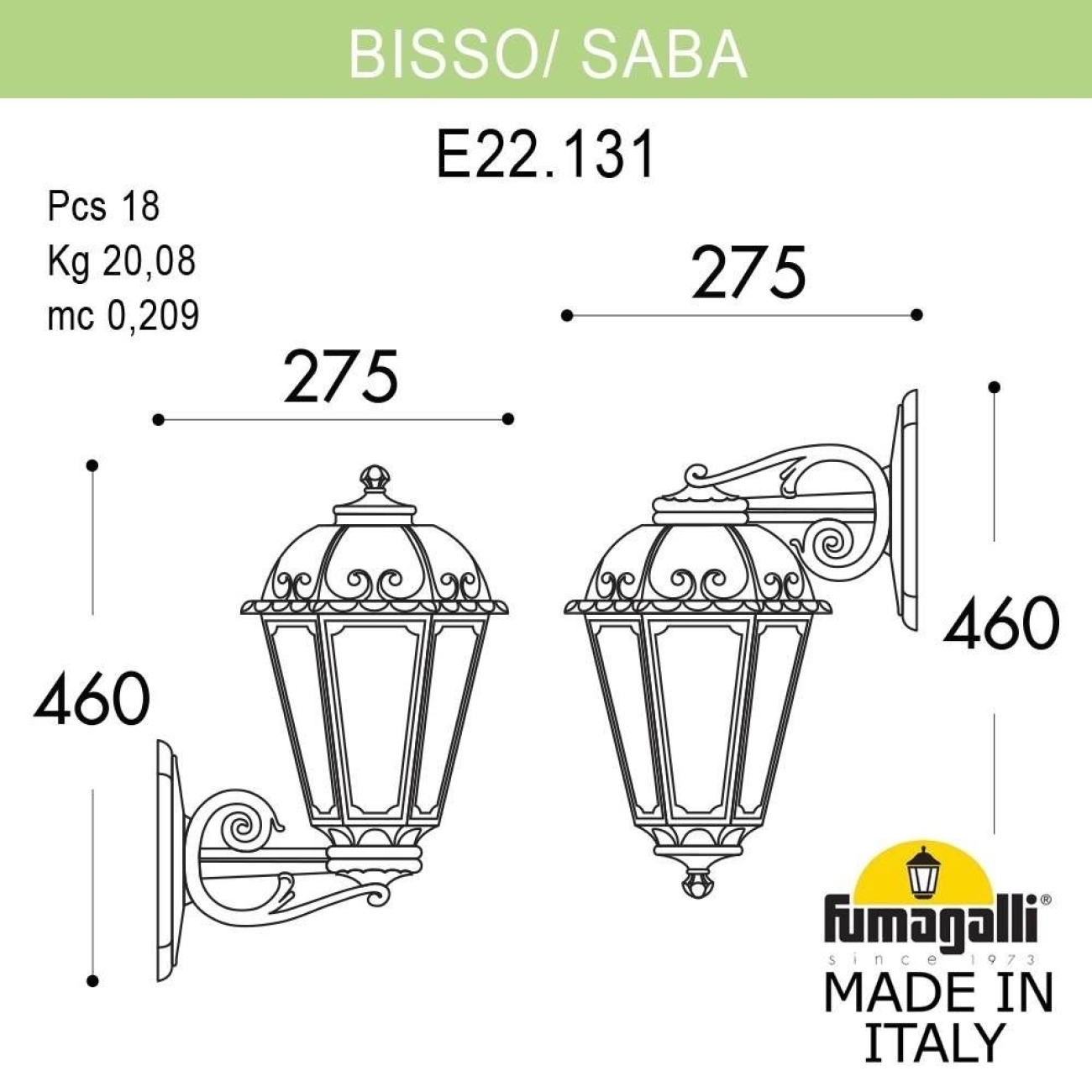 Светильник уличный настенный Fumagalli Bisso/Saba K22.131.000.AYE27 — фото 2