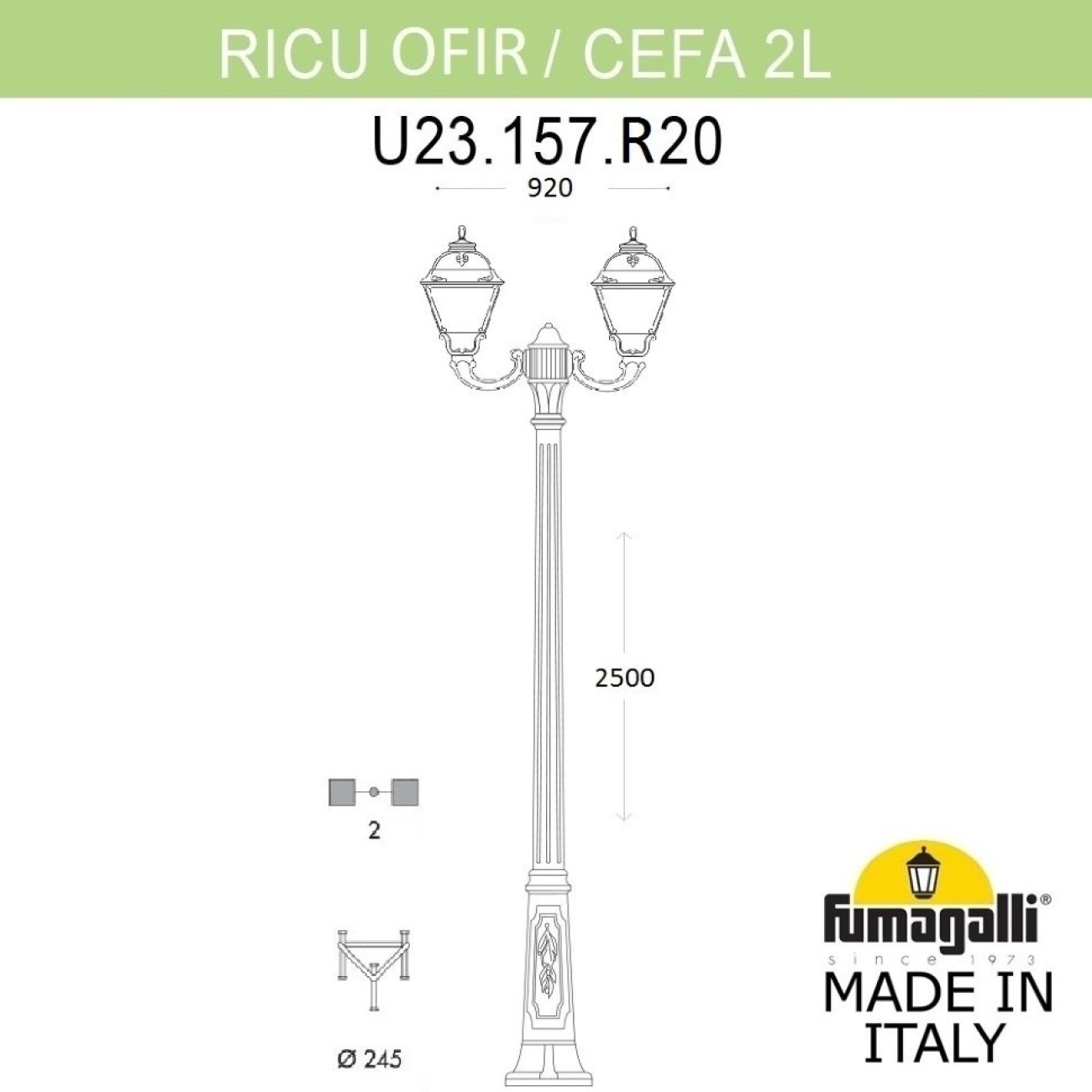 Светильник уличный Fumagalli Ricu Ofir/Cefa 2L U23.157.R20.WYE27 — фото 4