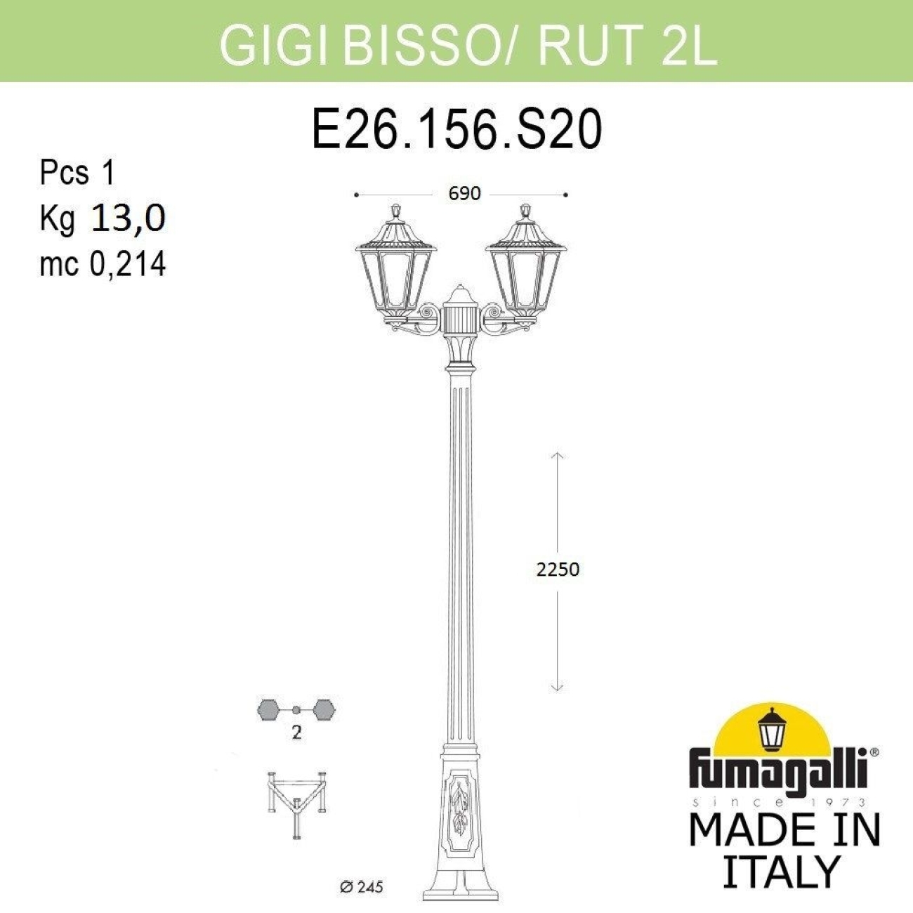 Светильник уличный Fumagalli Gigi Bisso/Rut 2L E26.156.S20.WXE27 — фото 2
