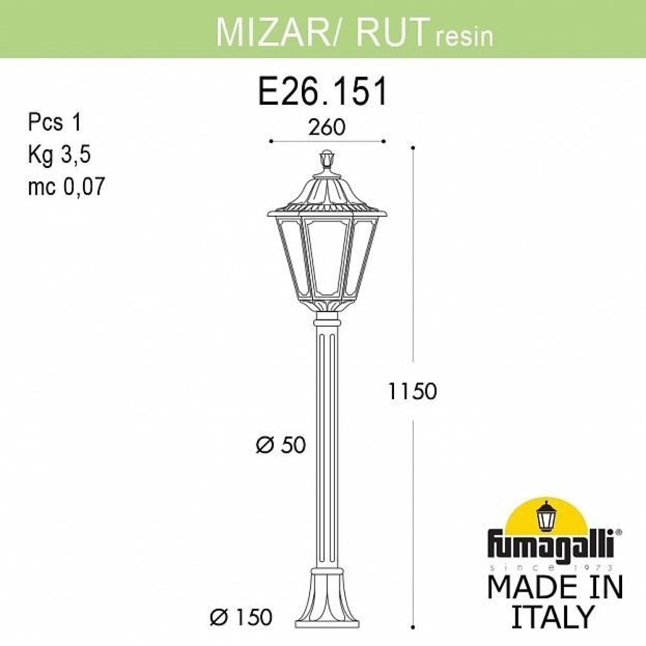 Светильник уличный Fumagalli Mizar.R/Rut E26.151.000.Vye27