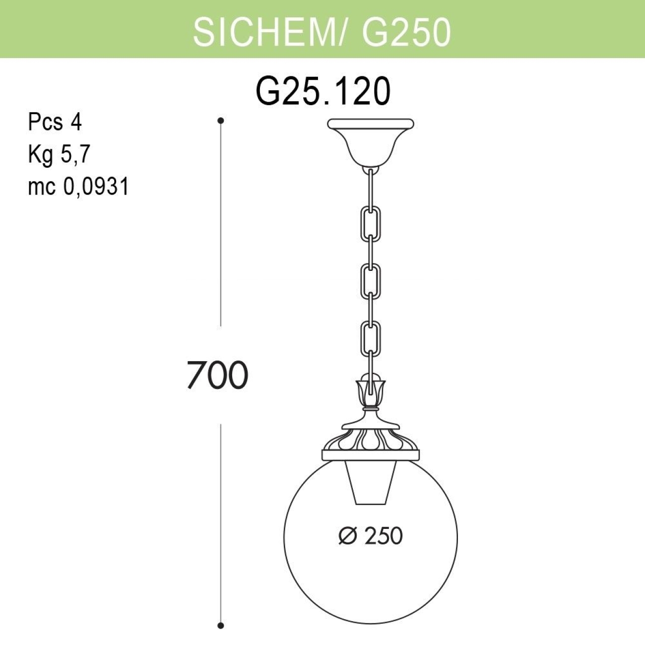 Уличный подвесной светильник IP55 Fumagalli Sichem/G250. G25.120.000.VZE27 в форме шара