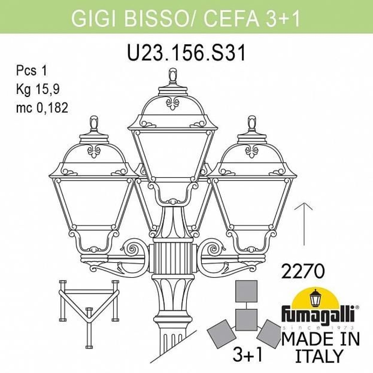 Светильник уличный Fumagalli Gigi Bisso/Cefa 3+1 U23.156.S31.BXE27 — фото 3