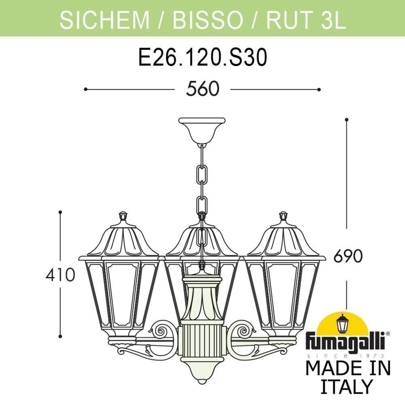 Светильник уличный подвесной Fumagalli Sichem/Rut 3L (Люстра) E26.120.S30.VXE27