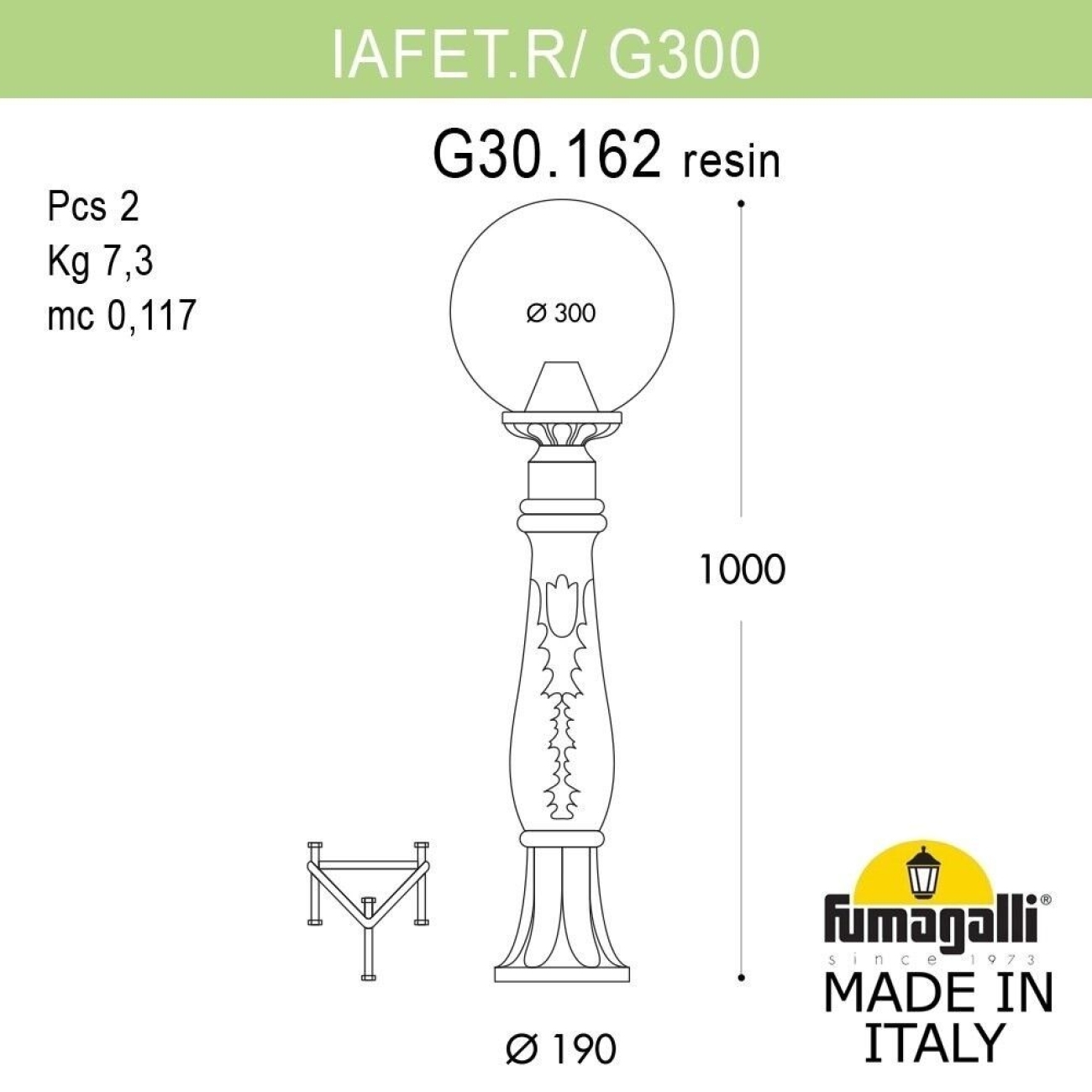 Наземный фонарь под старину IP55 Fumagalli Globe 300 G30.162.000.AYE27 — фото 2