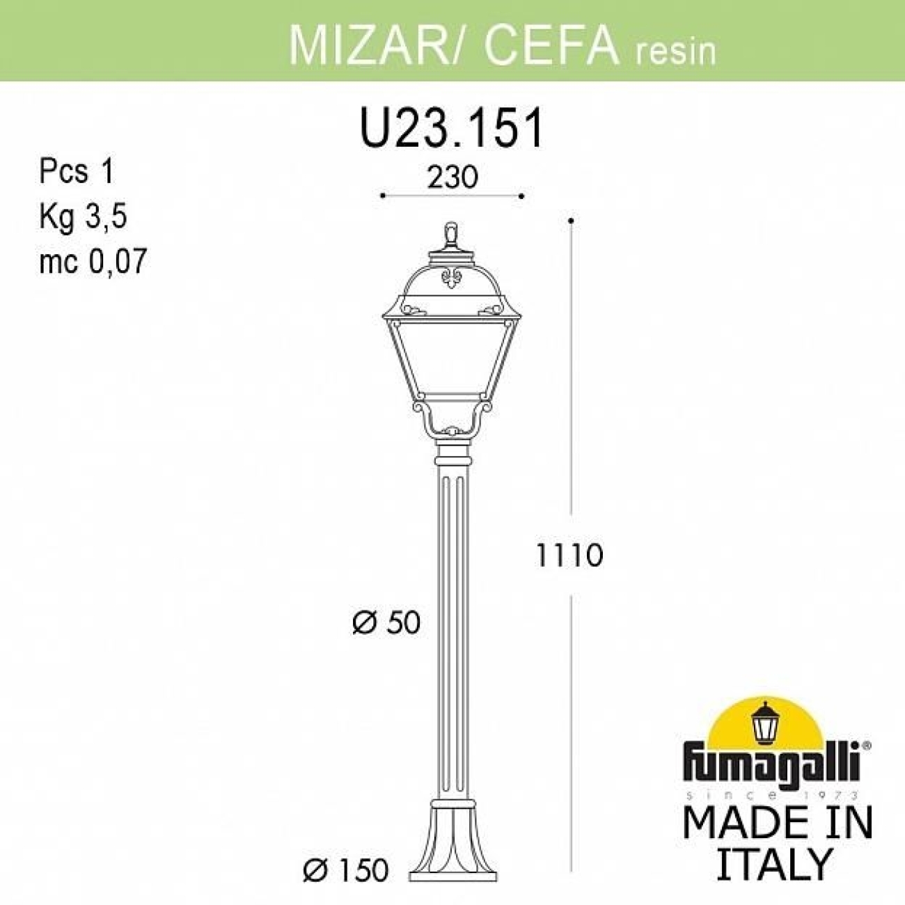 Светильник уличный наземный Fumagalli Mizar.R/Cefa U23.151.000.VXE27 — фото 2