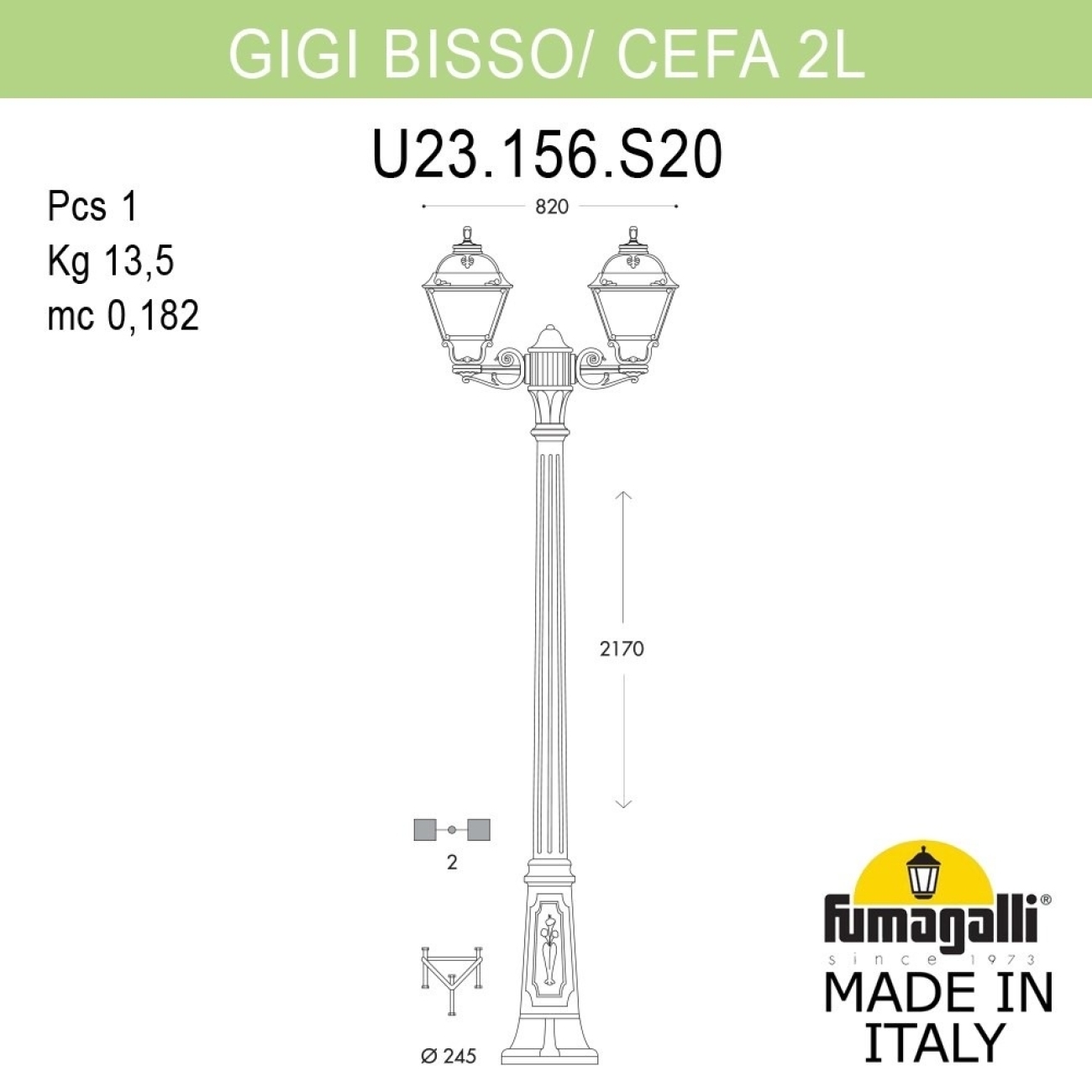 Наземный уличный фонарь Fumagalli Cefa U23.156.S20.AXE27 — фото 2