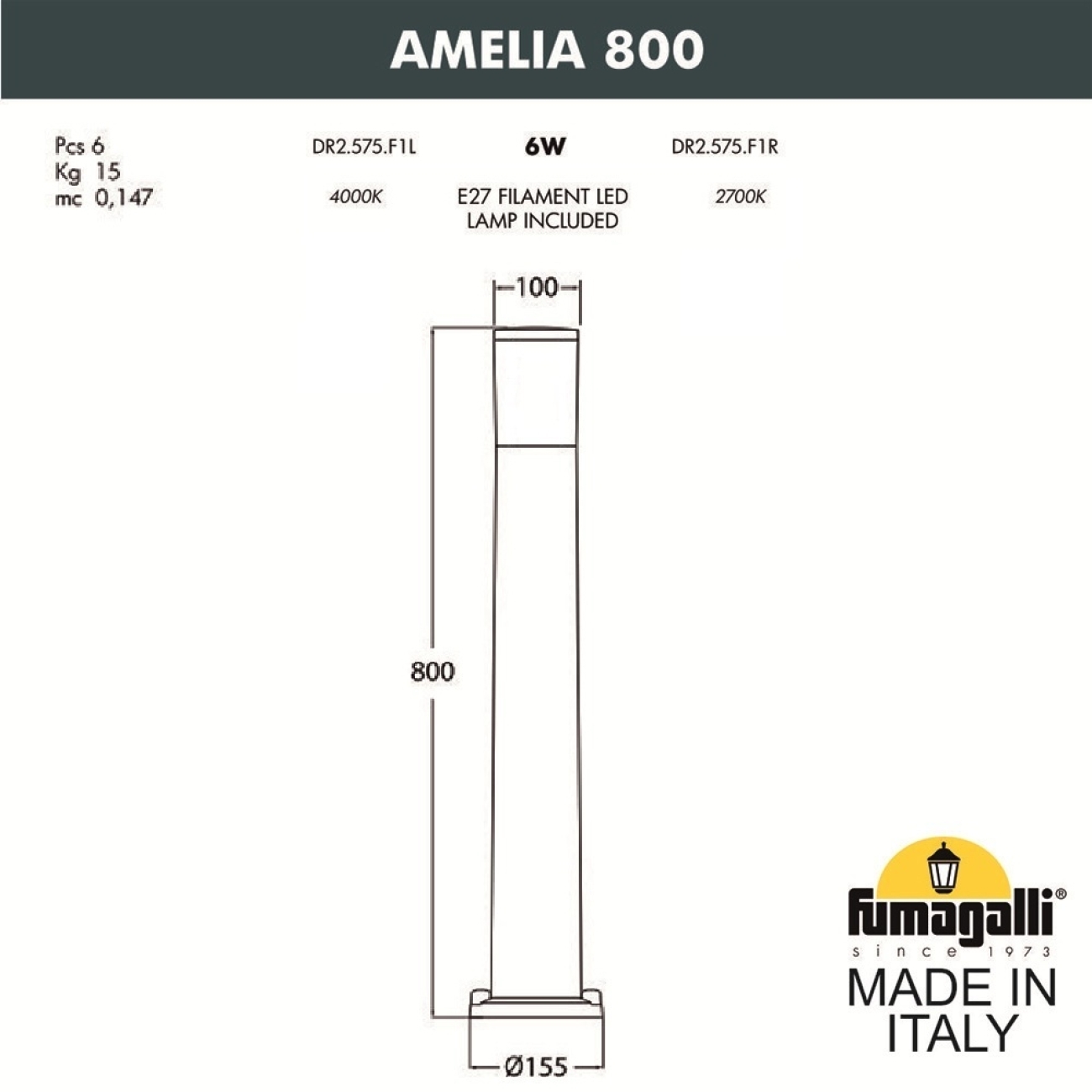 Наземный уличный светильник Fumagalli Amelia DR2.575.000.LYE27 — фото 2