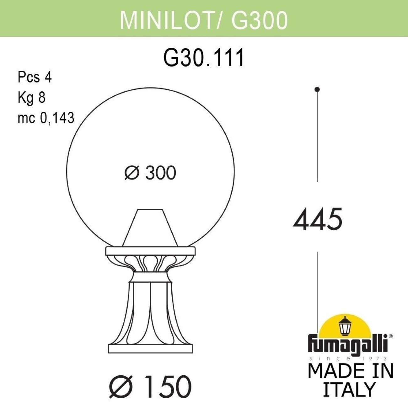 Наземный фонарь IP55 Fumagalli Globe 300 G30.111.000.AYE27 в форме шара — фото 2