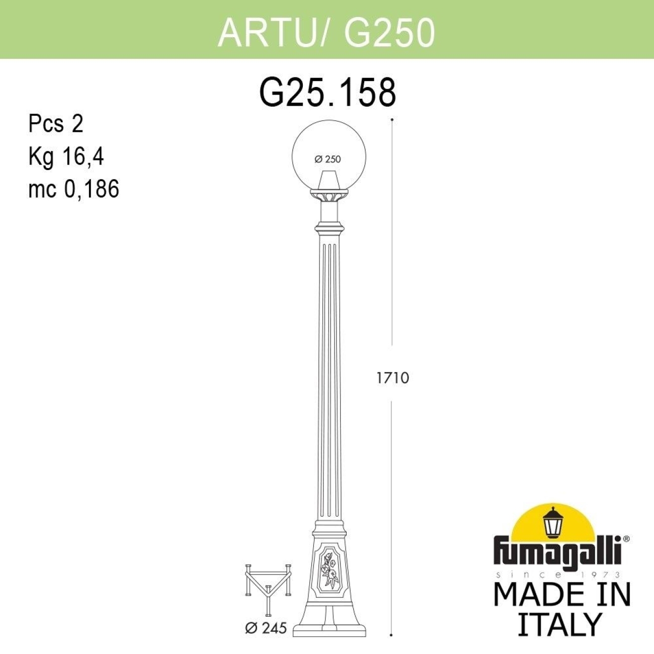 Наземный светильник IP55 уличный Fumagalli Artu/G250. G25.158.000.VXE27 в форме шара