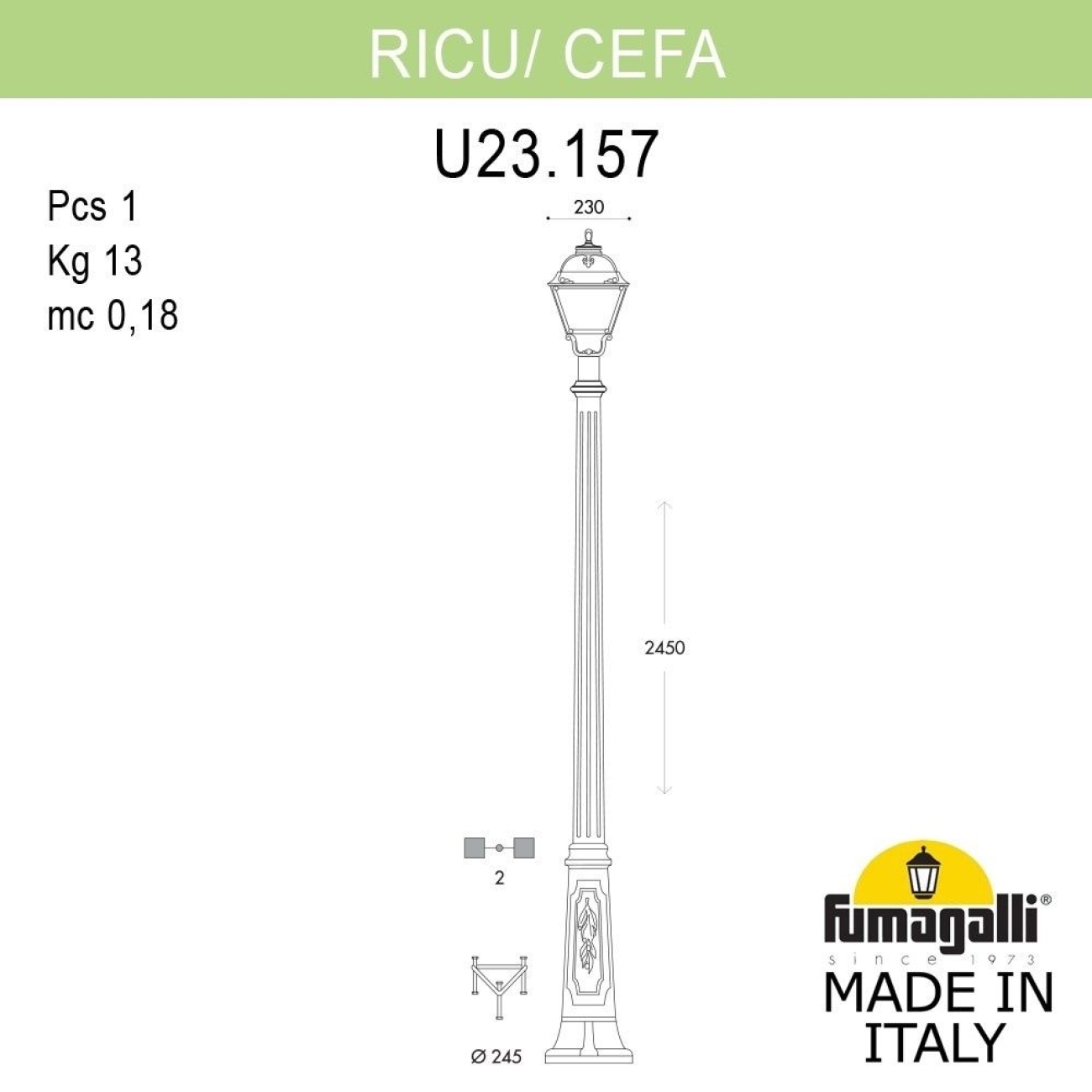 Светильник уличный наземный Fumagalli Ricu/Cefa U23.157.000.BYE27 — фото 2