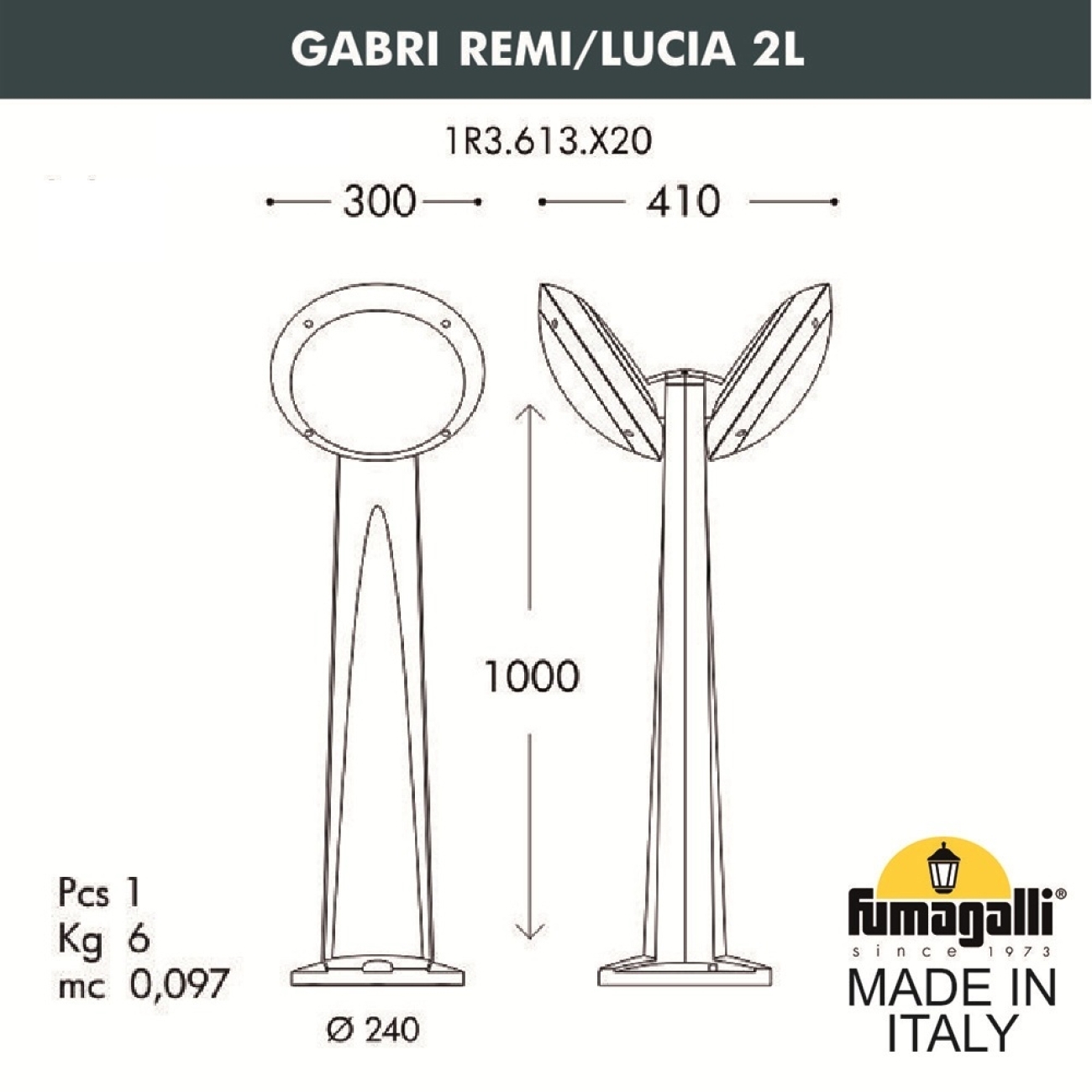 Наземный светильник уличный Fumagalli Gabri/Lucia 1R3.613.X20.LYE27CL1 — фото 2