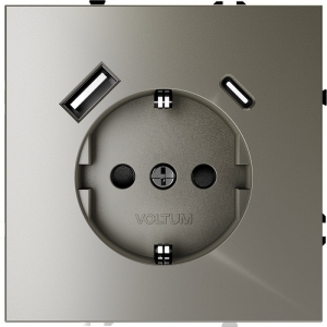 Розетка с заземлением, шторками и USB Type A+С (шелк) Voltum S70 VLS040504