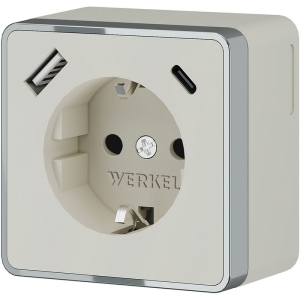 Розетка с заземлением,шторками и USB Type A+С (слоновая кость) Werkel W5071703 (a057699)