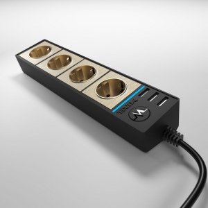 Розеточный блок 4-х местный + 3 USB черный/шампань рифленый (a051462) Werkel Розеточный блок черный/шампань W6514944