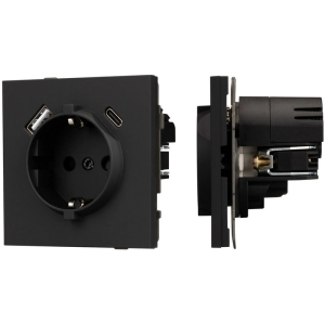 Механизм розетки с USB зарядкой SCT-TENDO-MUAC-SFPL-BK (230V, 16A) (Arlight, Матовый черный) 054607
