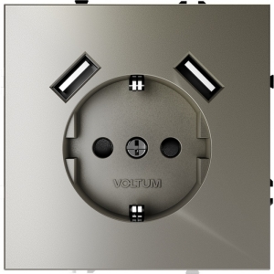 Розетка с заземлением, шторками и USBх2 (шелк) Voltum S70 VLS040404