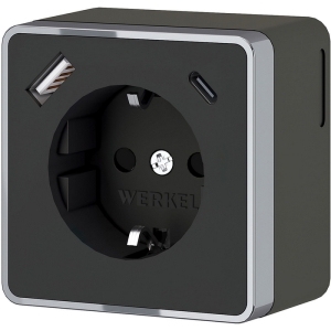 Розетка с заземлением,шторками и USB Type A+С (чёрный хром) Werkel W5071735 (a057702)