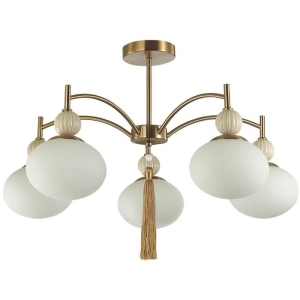 Люстра для гостиной потолочная на штанге Lumion Gloriya 8272/5C латунь/бежевый/белый, металл/керамика/стекло Е14 5*40W 220V