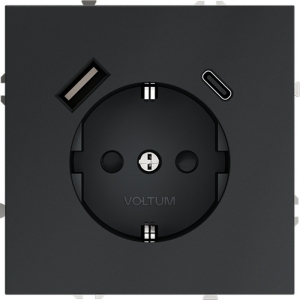 Розетка с заземлением, шторками и USB Type A+С (графит) Voltum S70 VLS040507