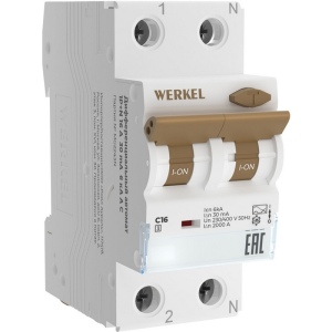 Дифференциальный автомат 1P+N 16 A 30 mА 6 kА C A W922P166 Werkel (a062444)