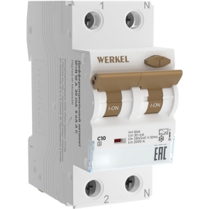 Дифференциальный автомат 1P+N 10 A 30 mА 6 kА C A Werkel W922P254
